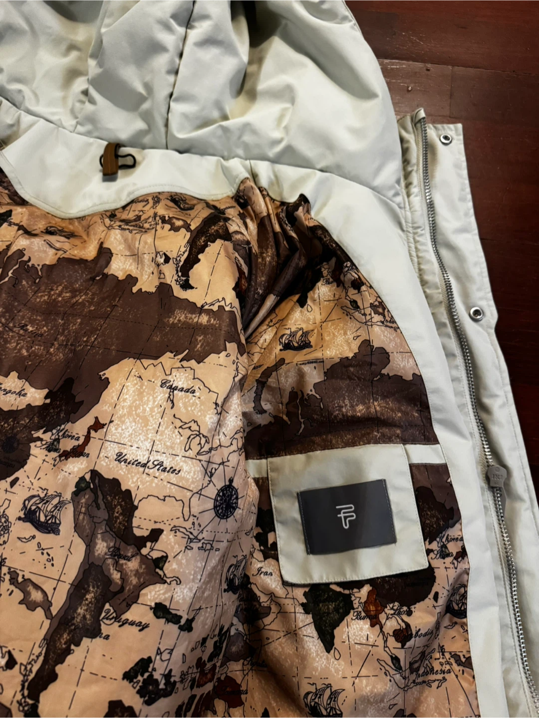 Cream Winter Parka with Map Interior Lining - photo 4