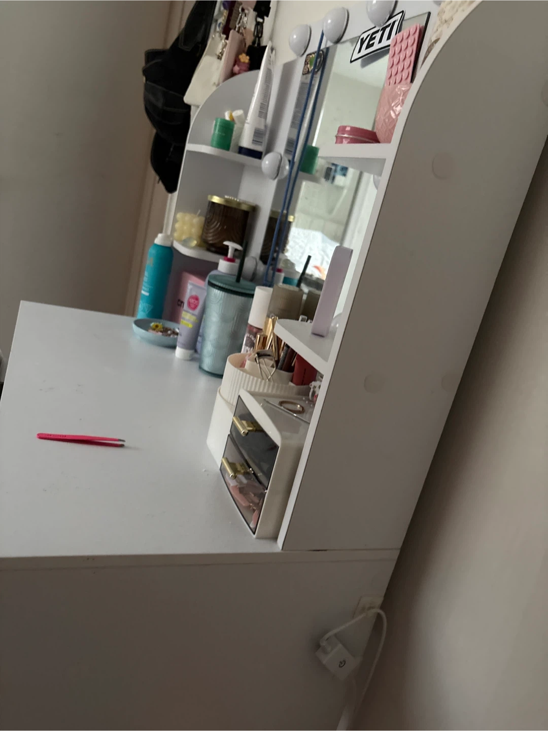White Vanity Desk with Drawers and Lighted Mirror - photo 3