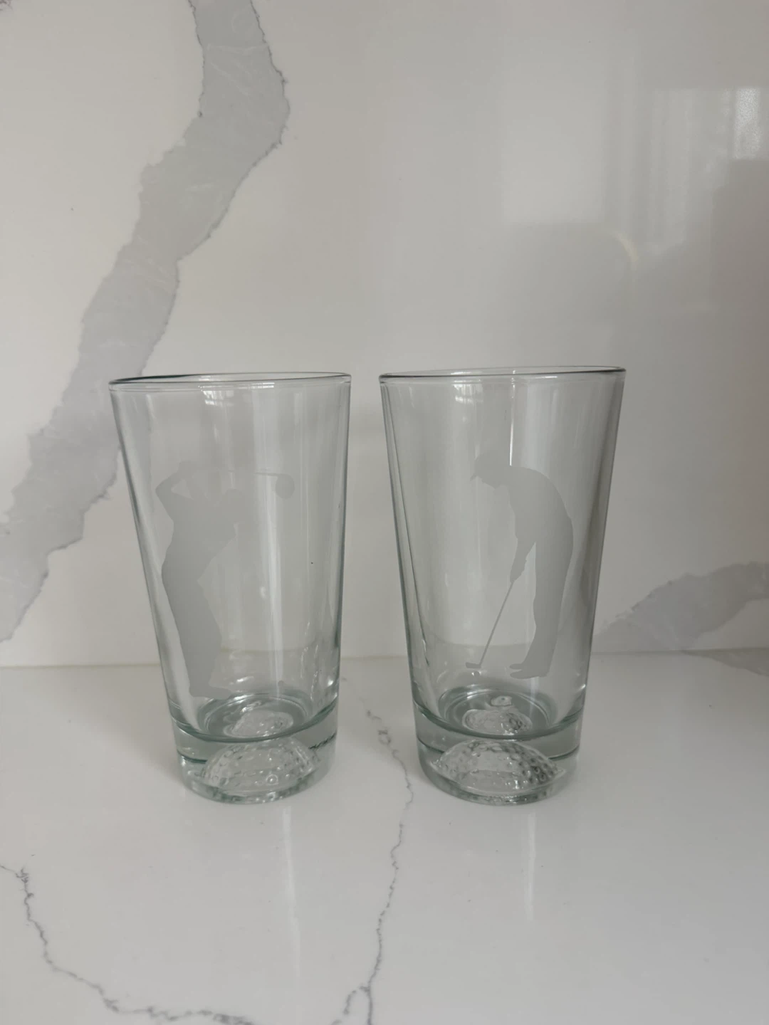 Set of 2 Golf Etched Drinking Glasses