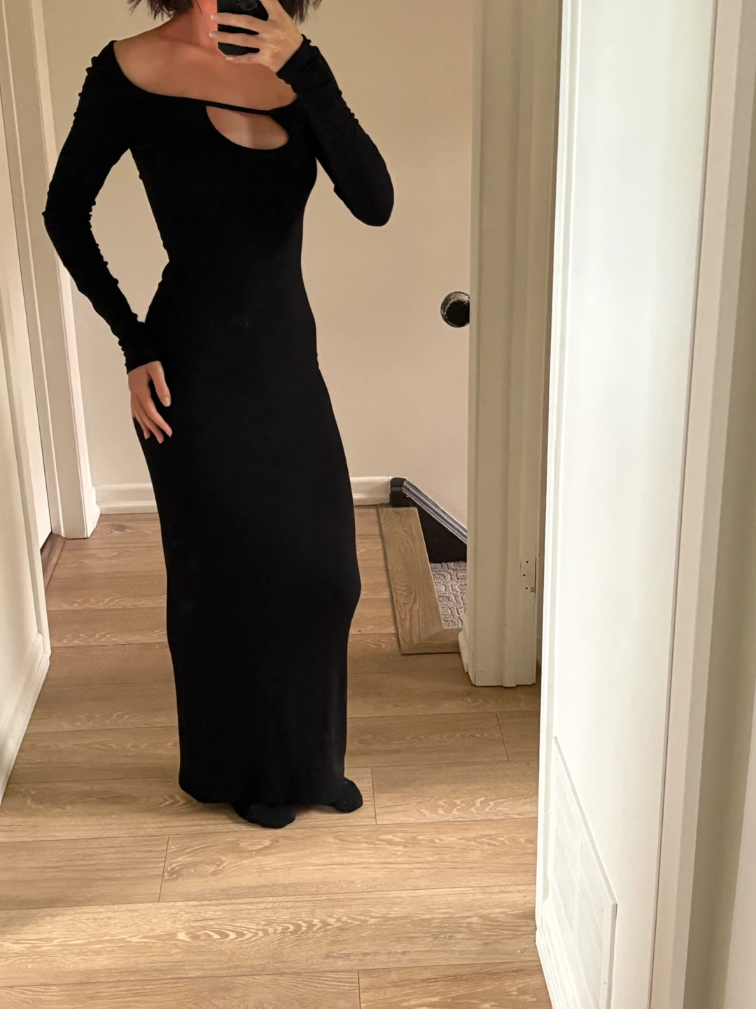 Black ribbed cut-out maxi dress