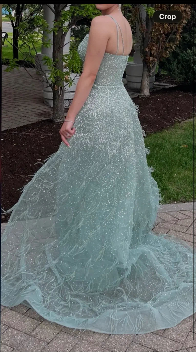 Mint Green Beaded Prom Dress with Detachable Skirt - photo 2