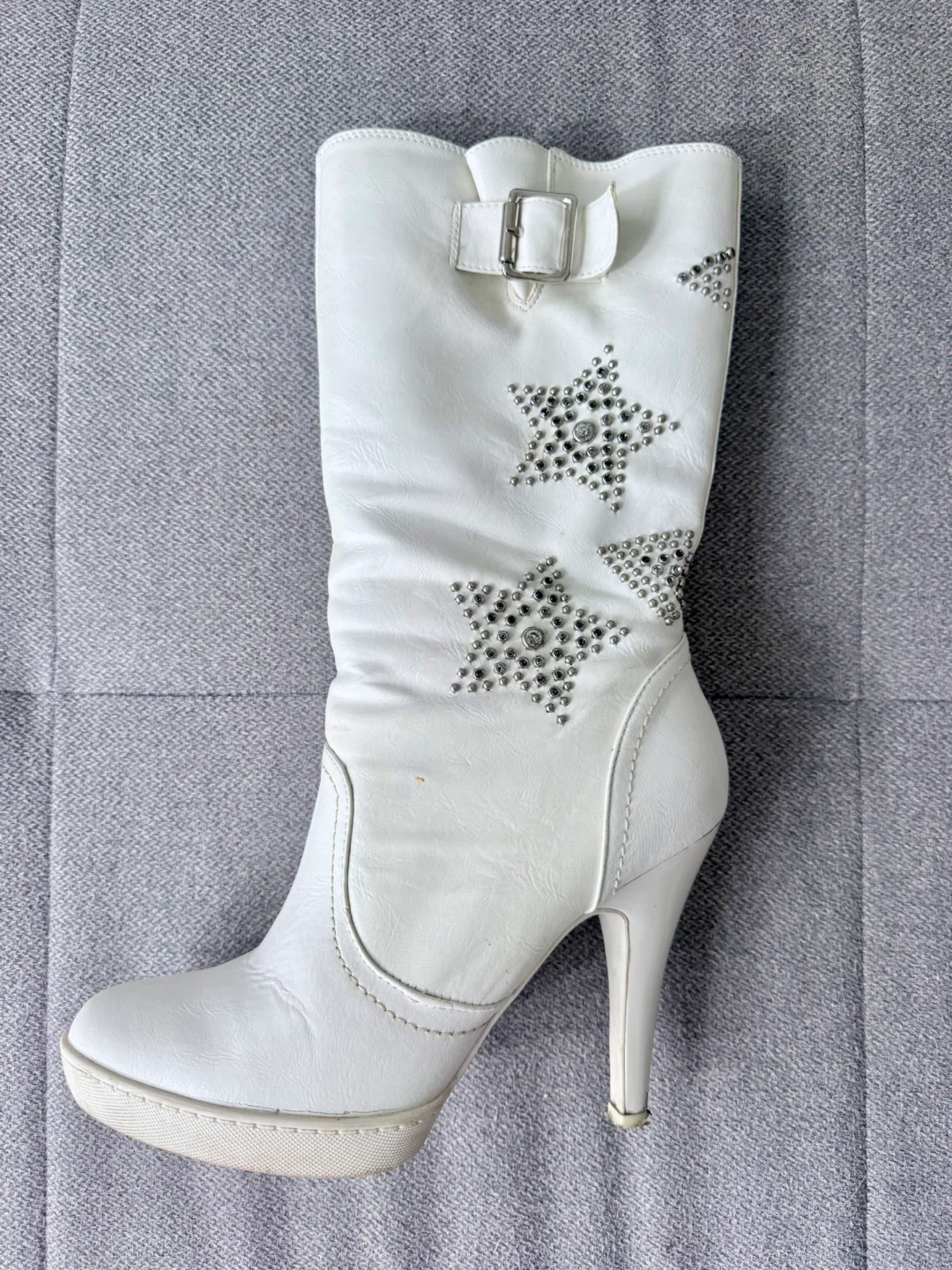 White Rhinestone Platform High Heel Boots Women’s 8.5