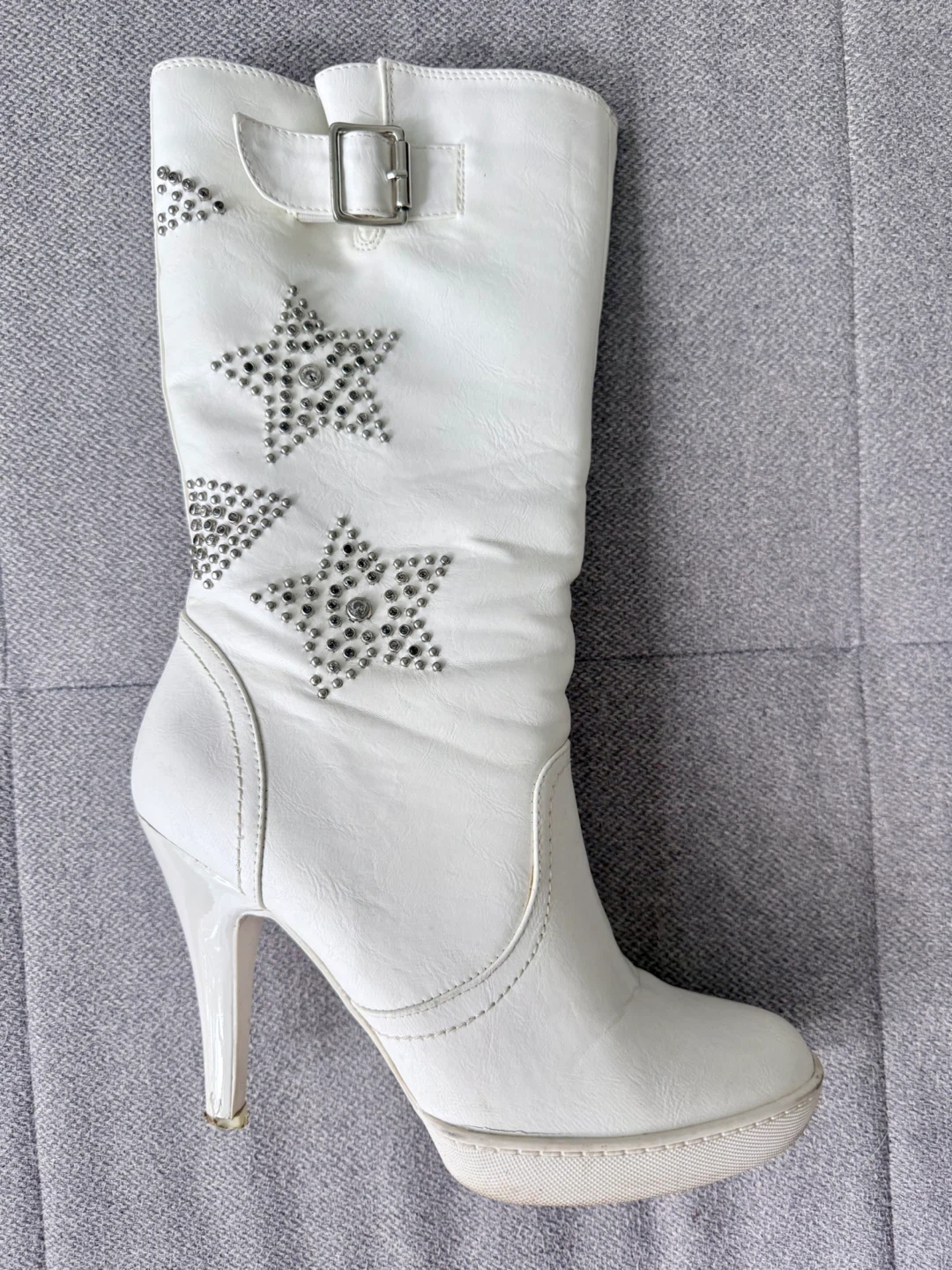 White Rhinestone Platform High Heel Boots Women’s 8.5 - photo 3