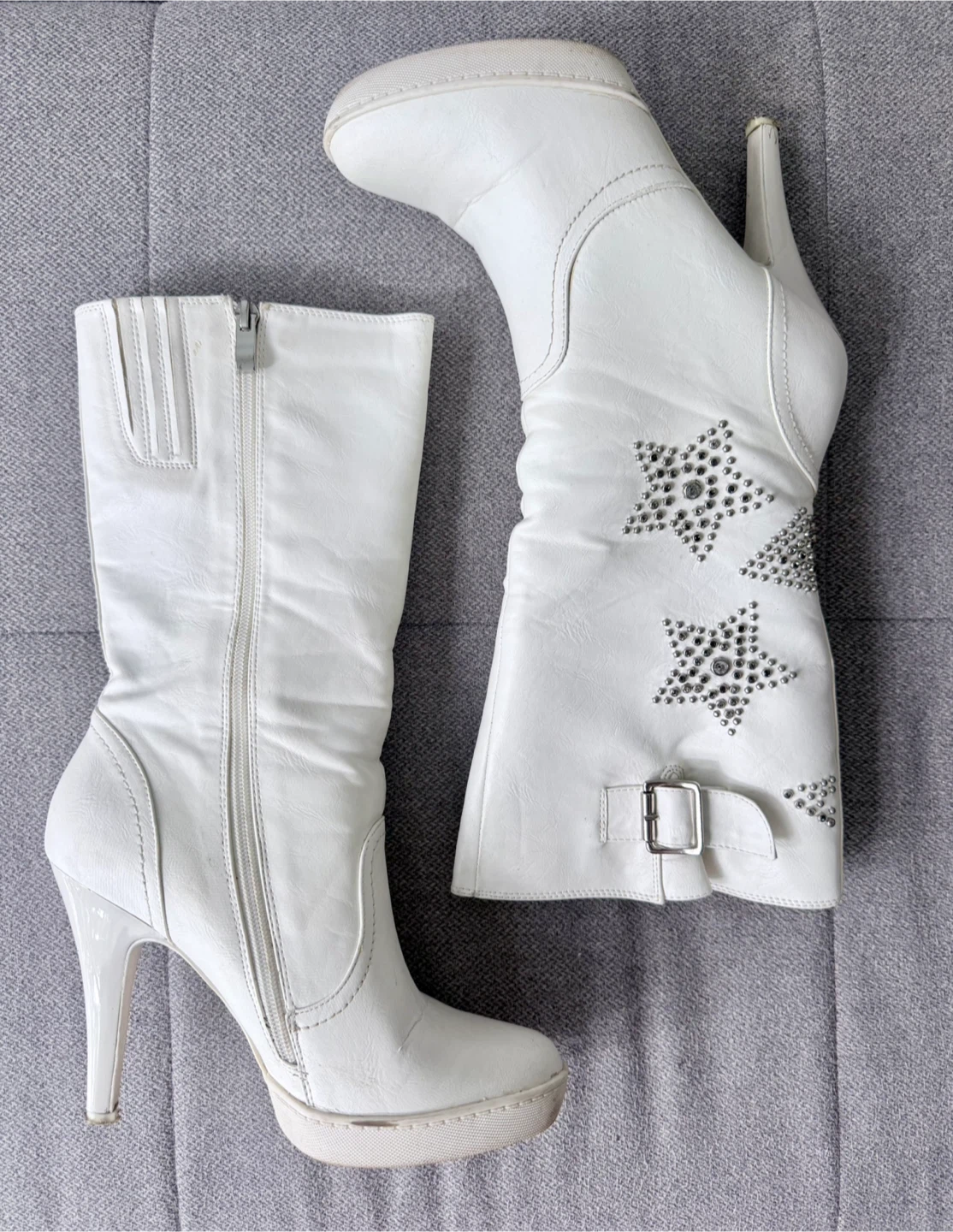 White Rhinestone Platform High Heel Boots Women’s 8.5 - photo 5