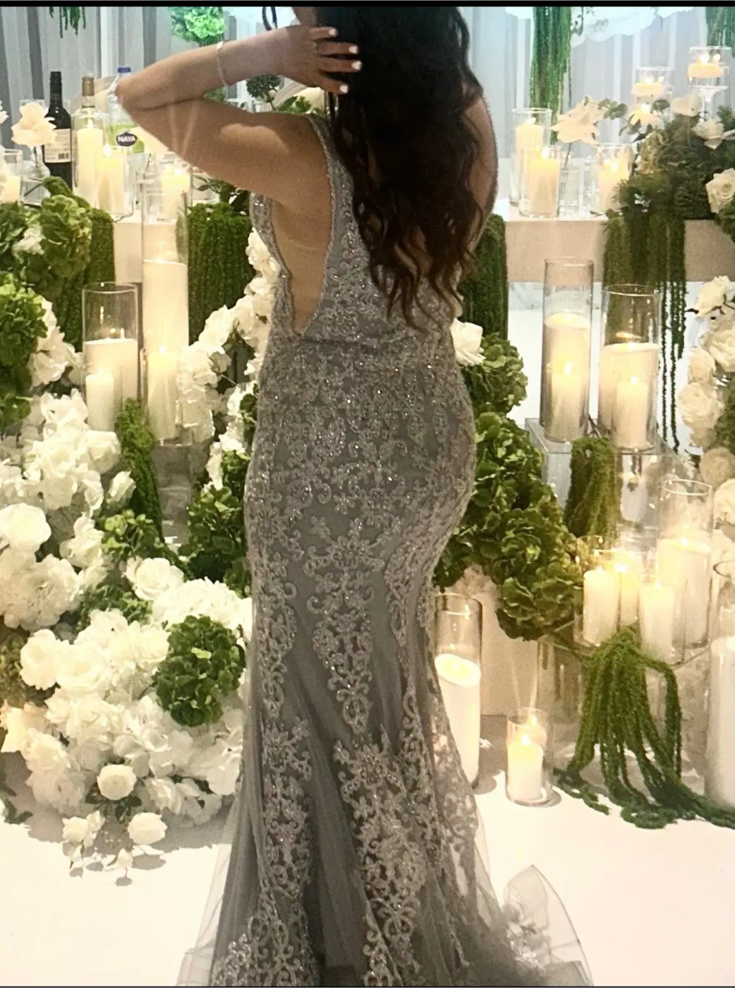 Grey Lace Embellished Evening Gown - photo 2