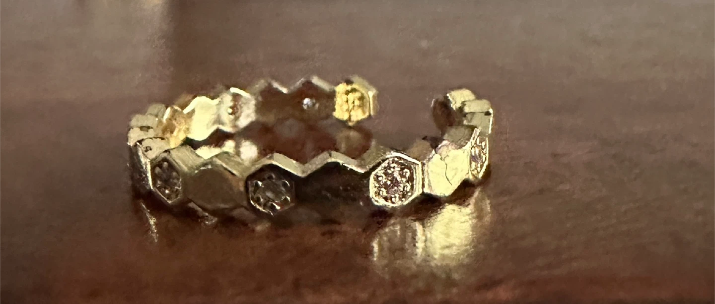 Gold-tone Hexagon Ring with Rhinestones
