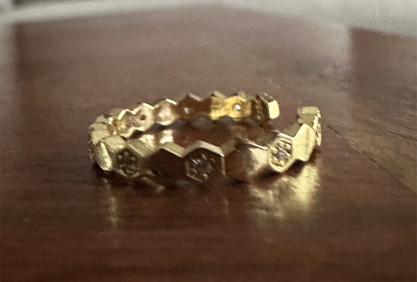 Gold-tone Hexagon Ring with Rhinestones - photo 2