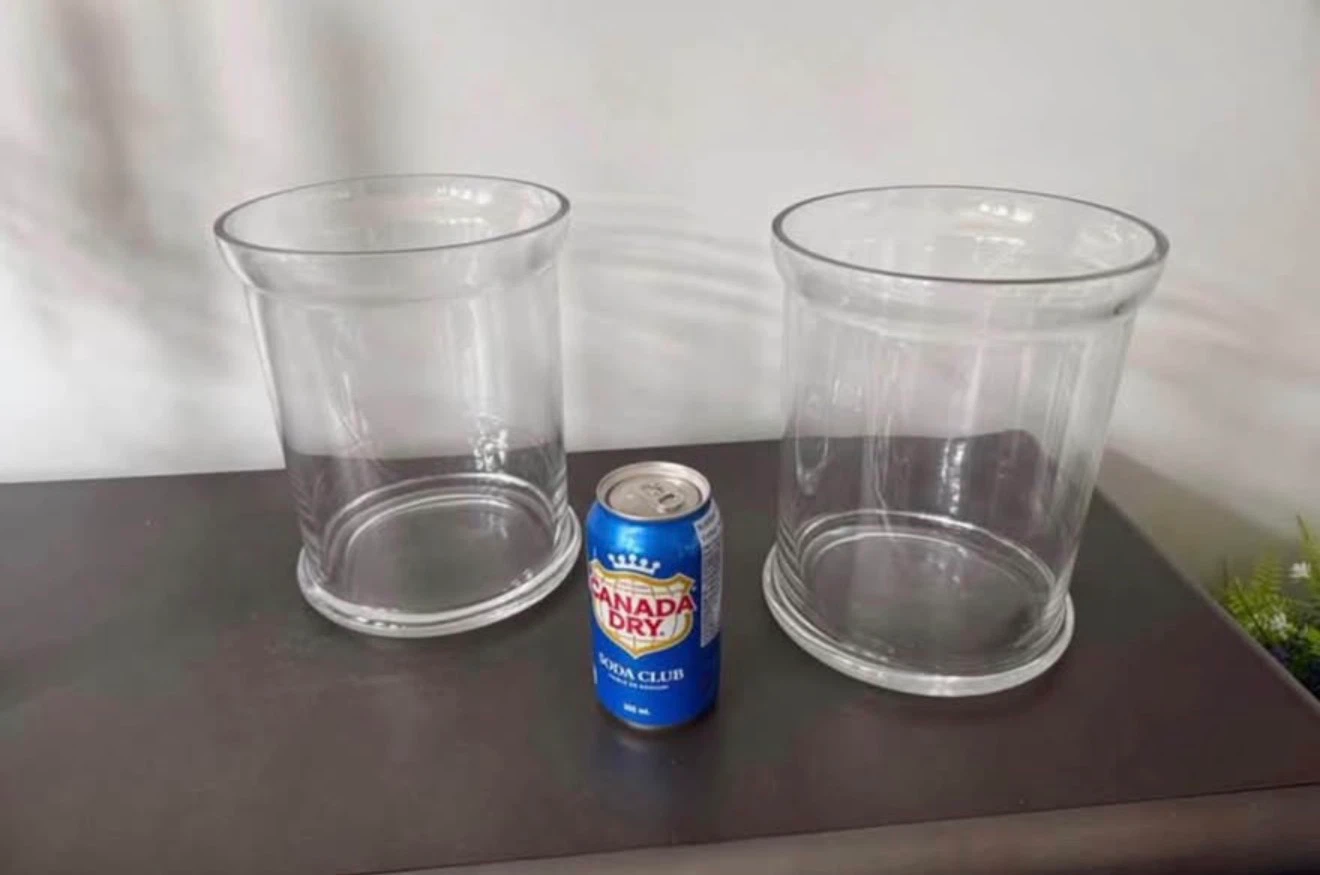 2 Large Thick Clear Glass Cylindrical Vases - photo 2