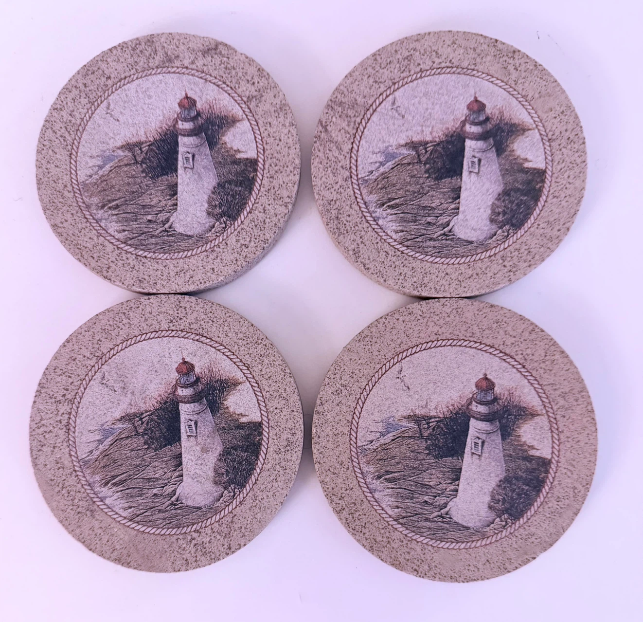 Vintage Lighthouse Beverage Coasters — Set of Four