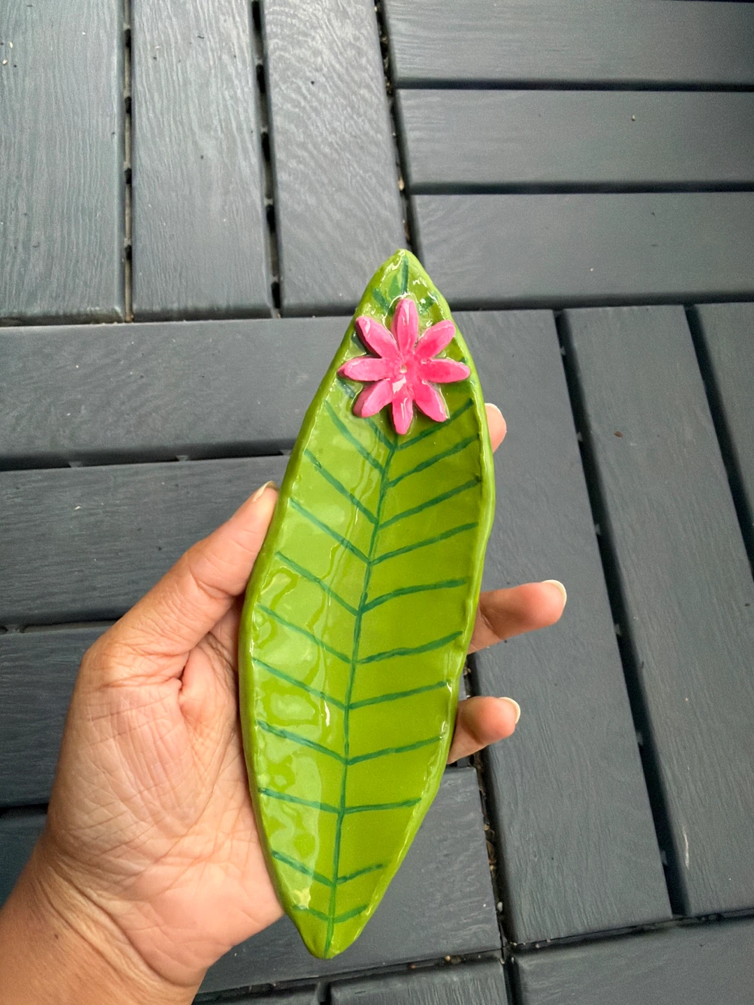 Handmade Green Leaf Ceramic Trinket Dish