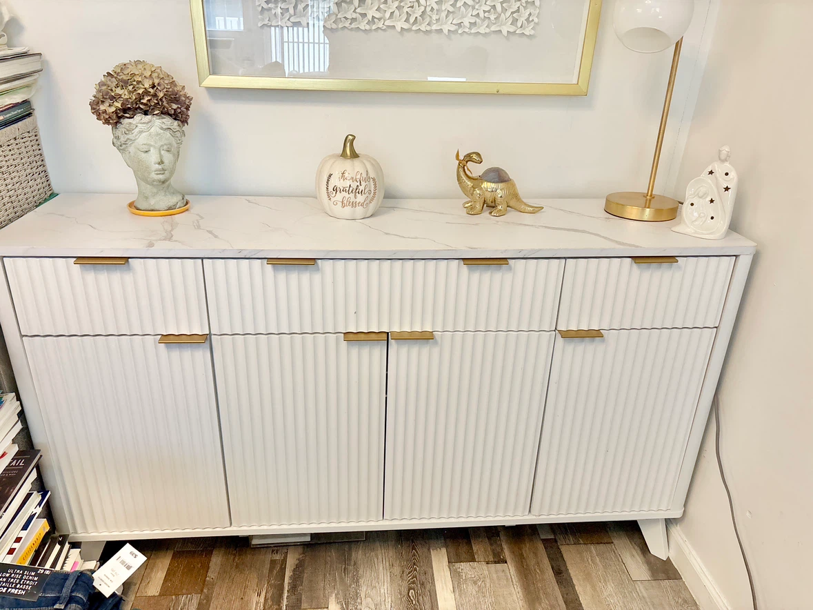 White Alder Credenza w/Chic Gold Metal Handles