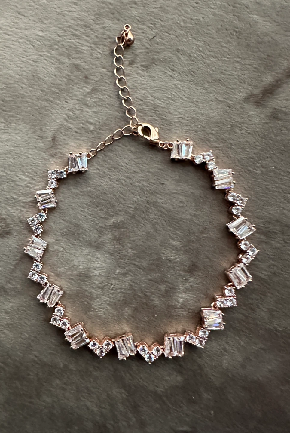 Rose Gold Bracelet with Clear Baguette and Round Stones