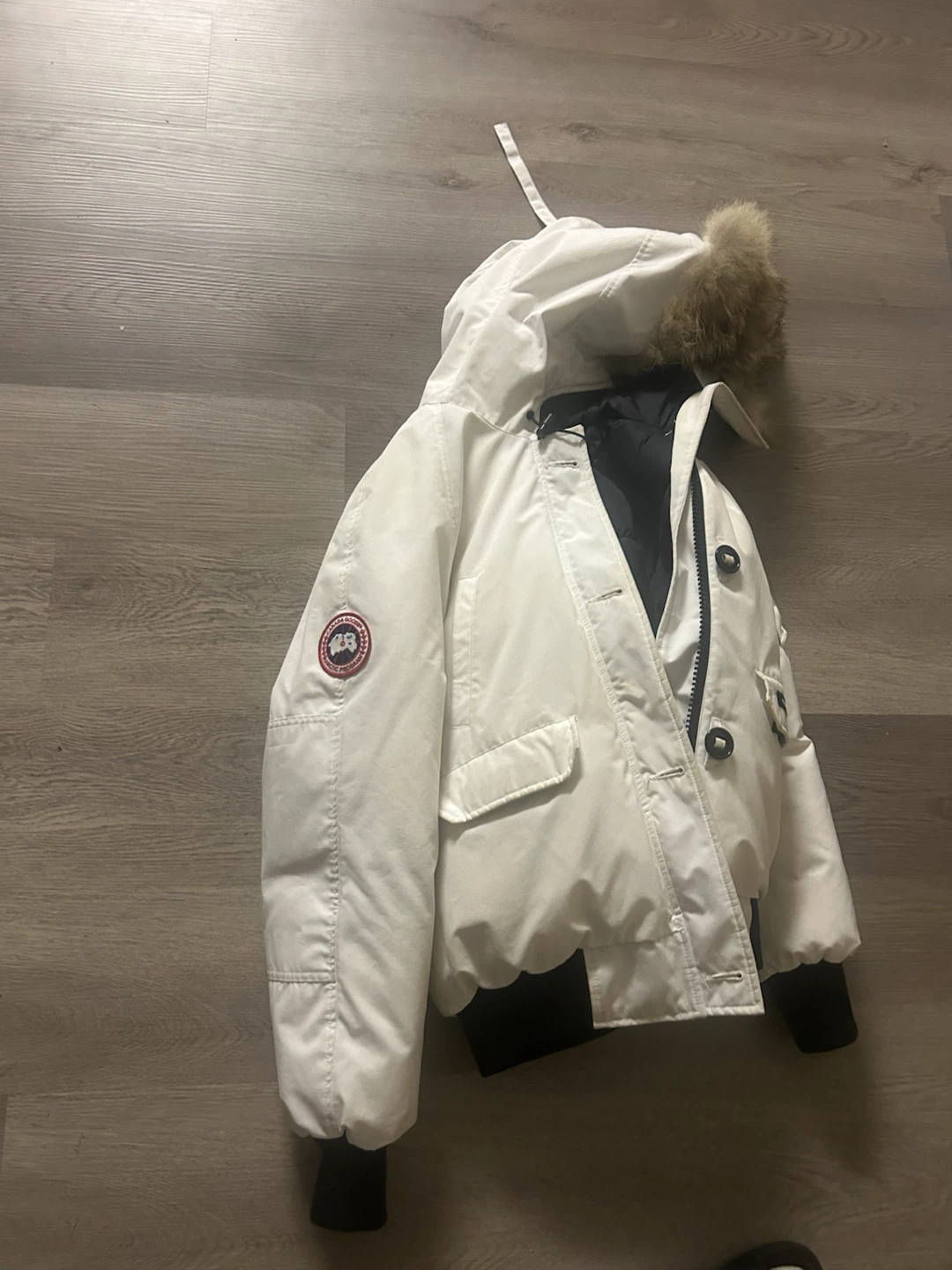 Canada Goose White Bomber Jacket with Fur Hood - photo 3