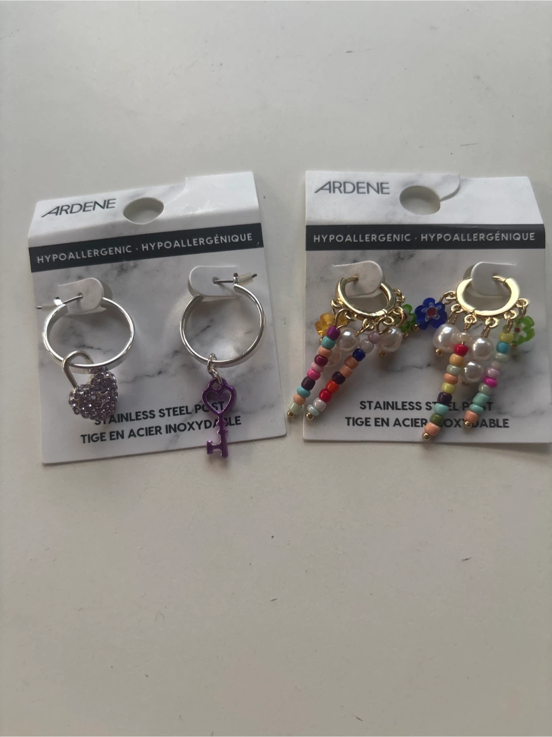 Ardene Earrings - Heart and Key Set, Beaded Dangles
