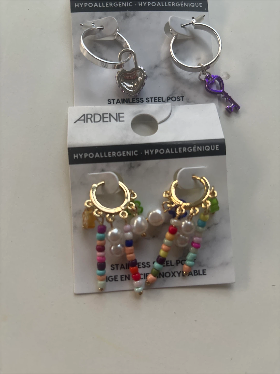 Ardene Earrings - Heart and Key Set, Beaded Dangles - photo 3