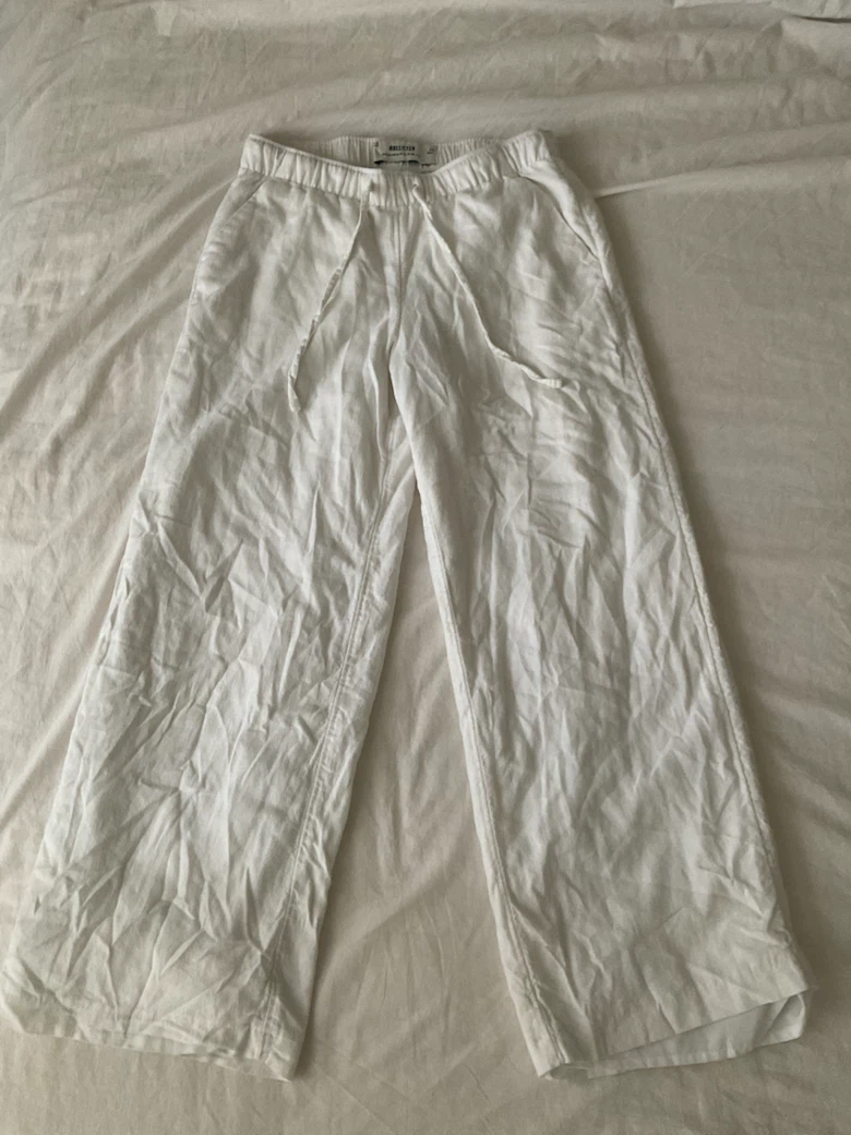 Hollister Wide Leg White Linen Pants