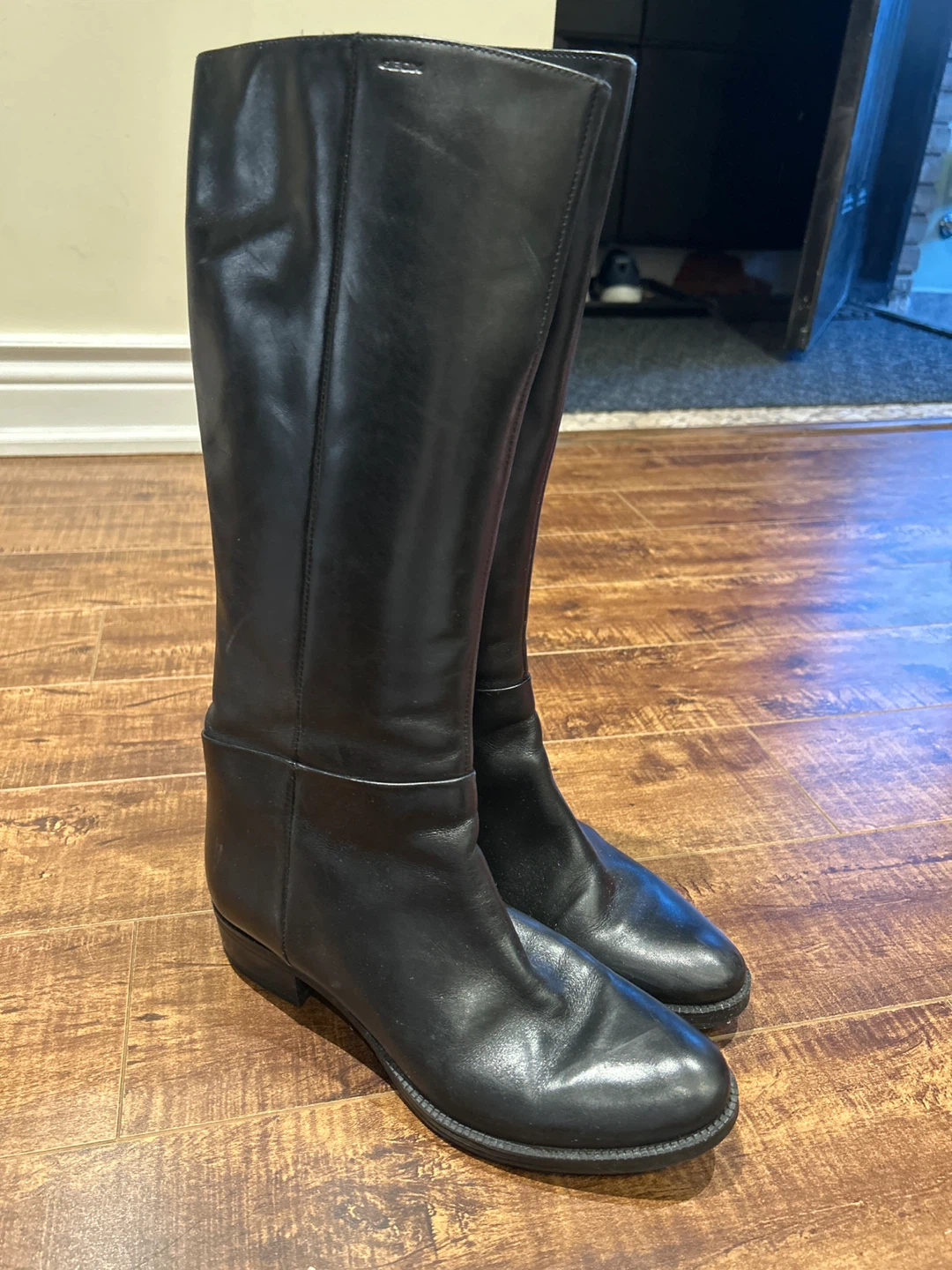 Geox Black Leather Knee-High Boots