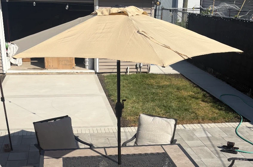 Tan Patio Umbrella with Smooth Handle Crank