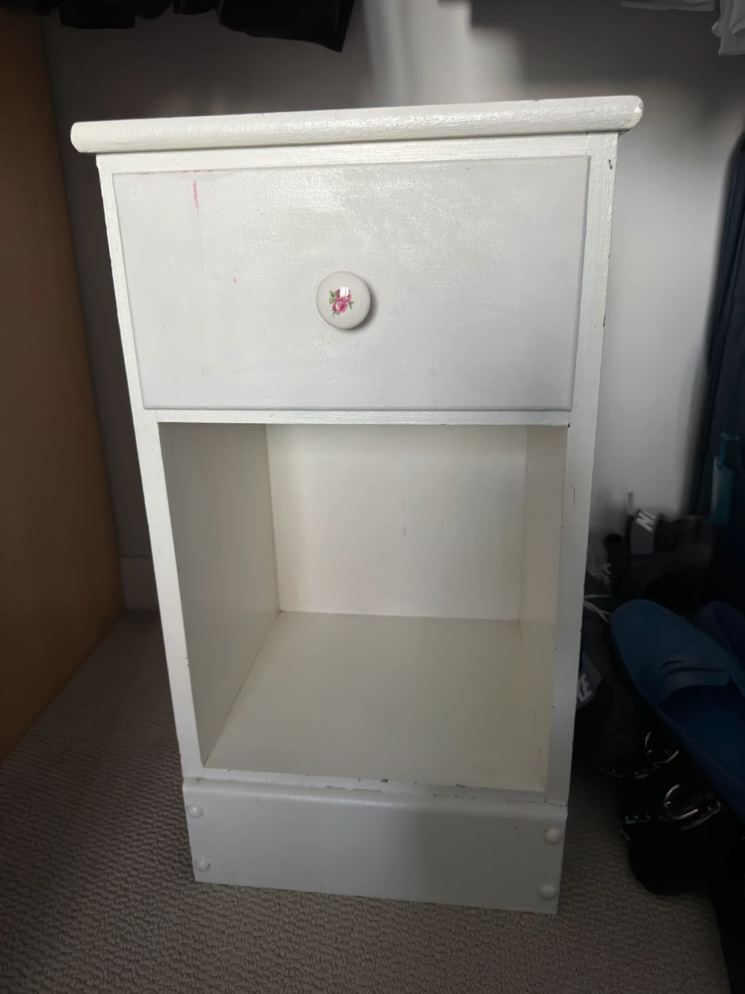 White Nightstand with Floral Knob