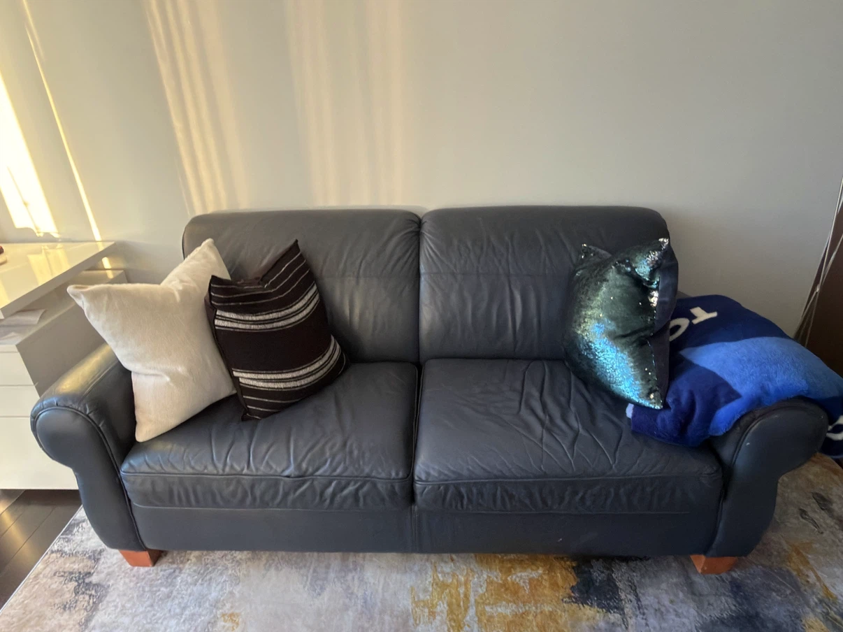 Navy Leather Loveseat