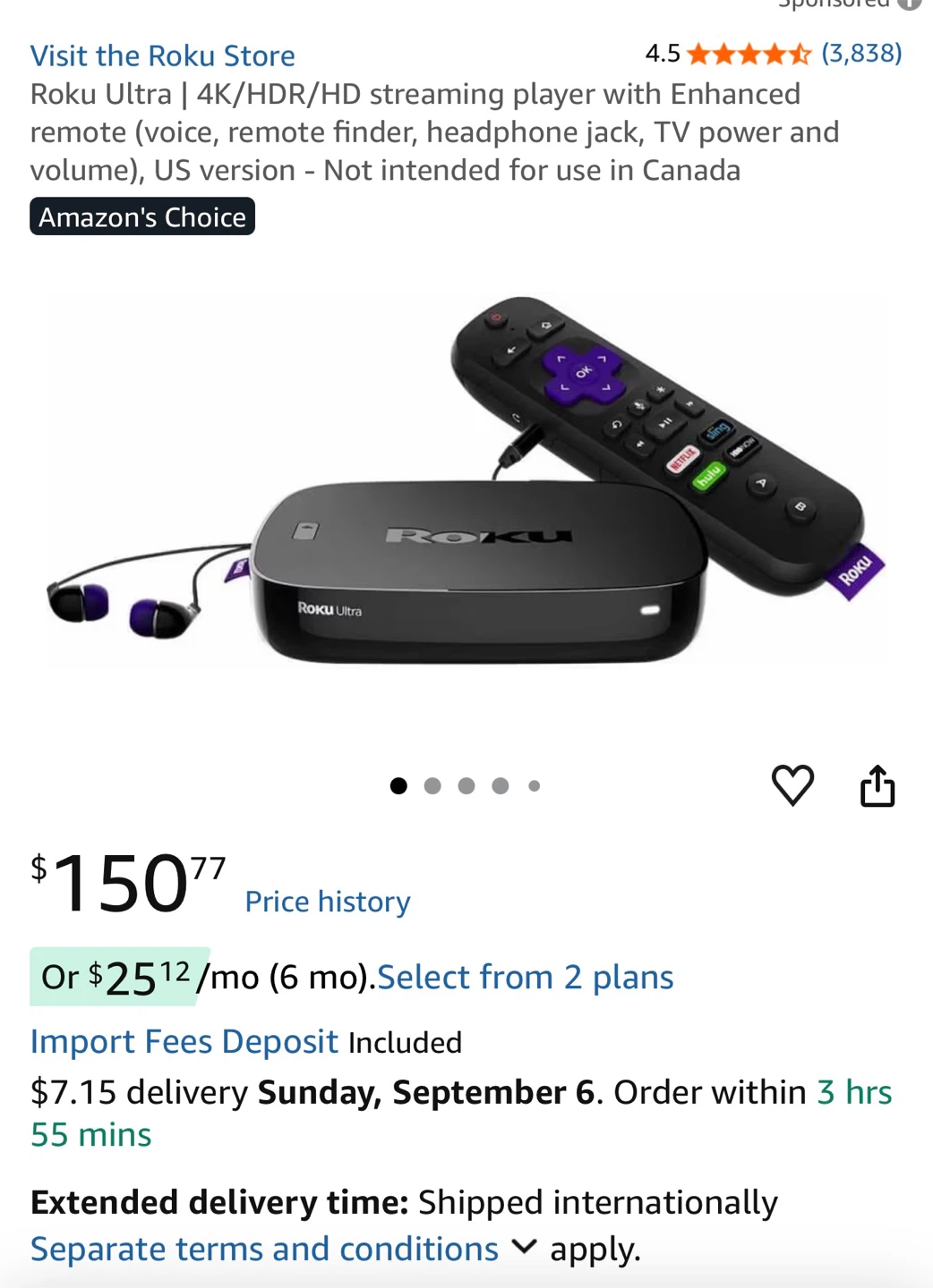 Roku QuadCore Ultra 4K Streaming Player with voice remote - photo 4