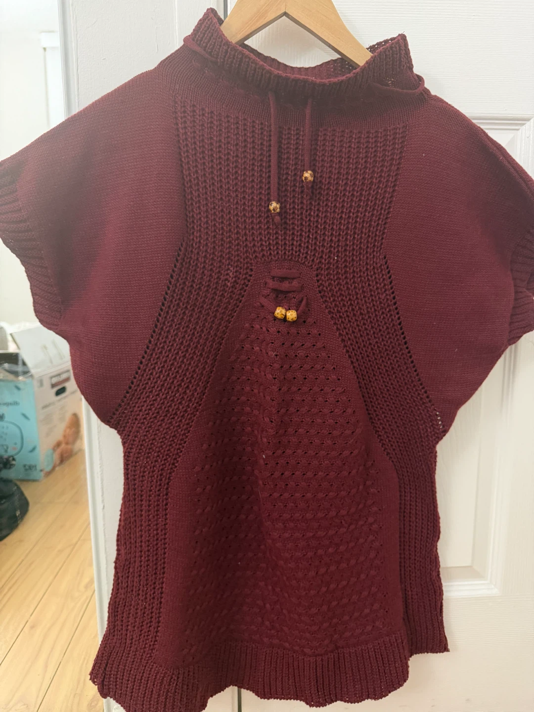 Women's Maroon Knit Poncho Top