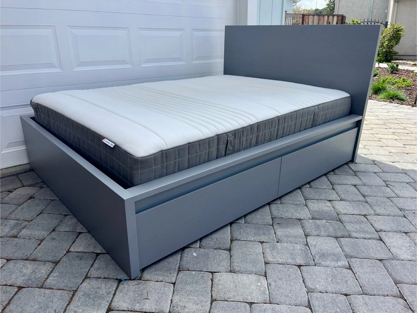 Queen Size Grey IKEA Malm Bed Frame / 2 Drawers