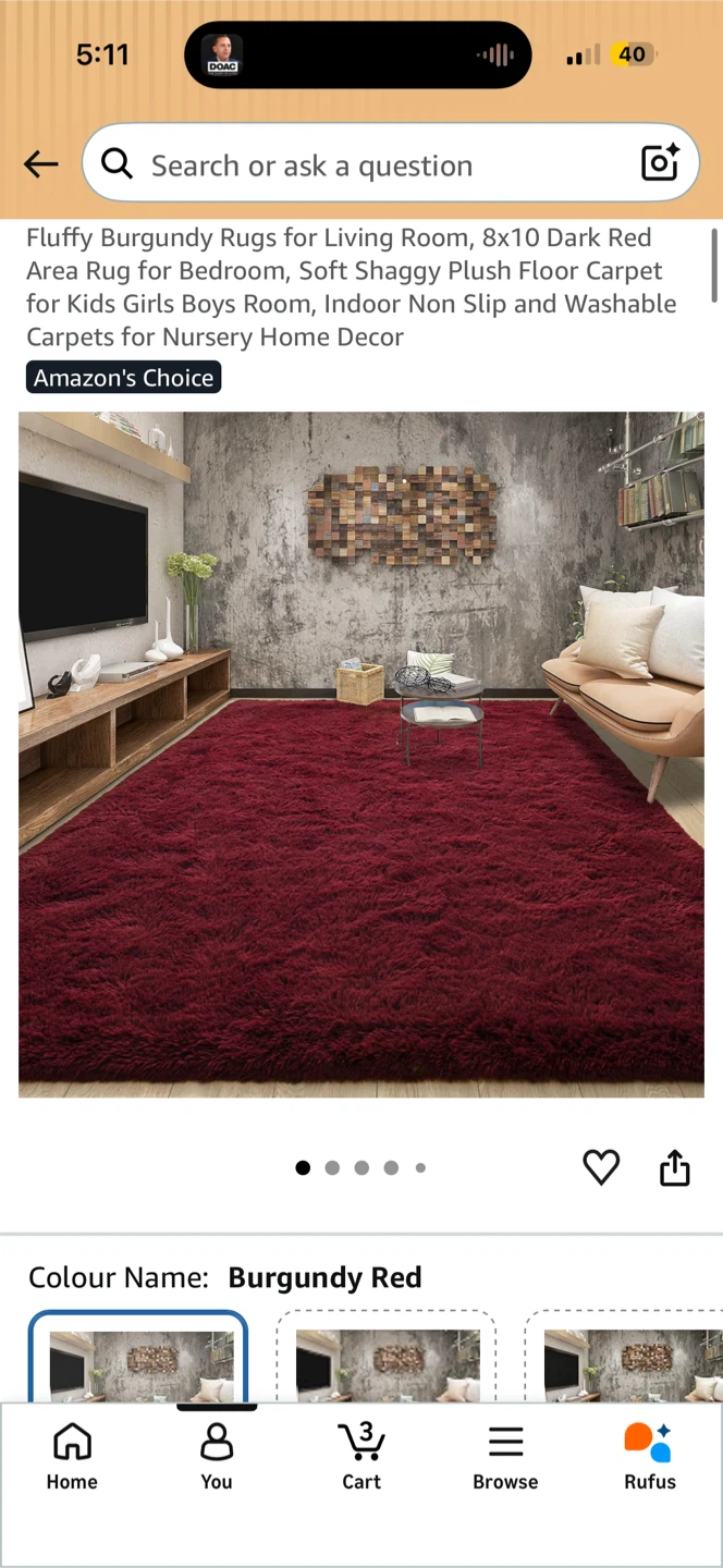 Fluffy Burgundy Rug - 8' X 10'