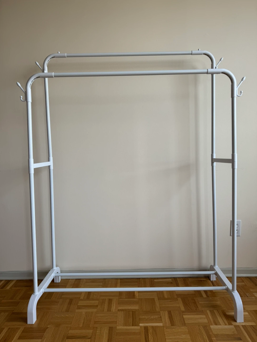 White Double Rail Metal Garment Rack with Shelf