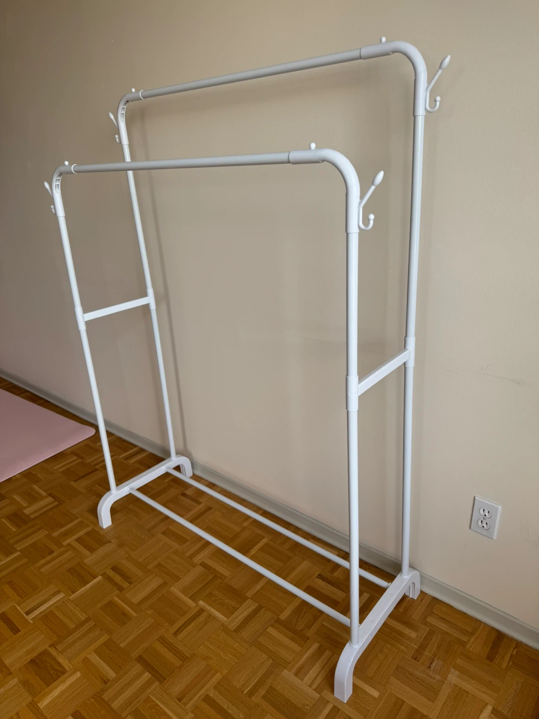 White Double Rail Metal Garment Rack with Shelf - photo 2