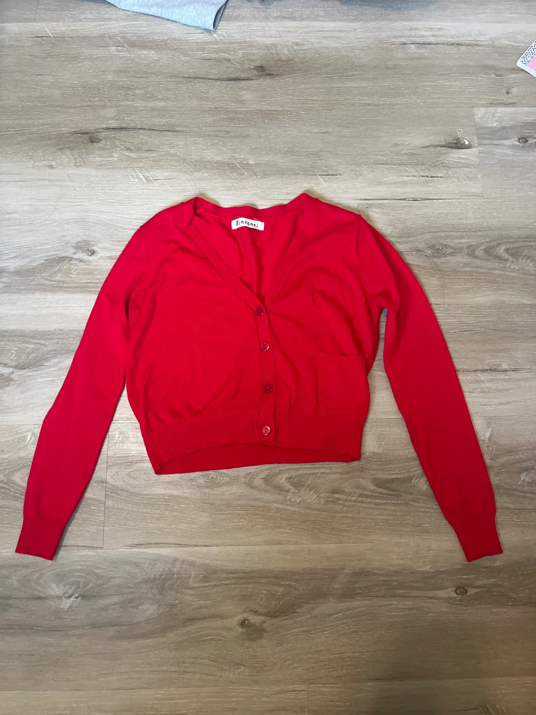 Red cardigan
