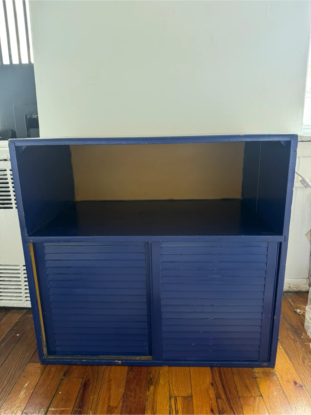 Blue Storage Cabinet with Sliding Door