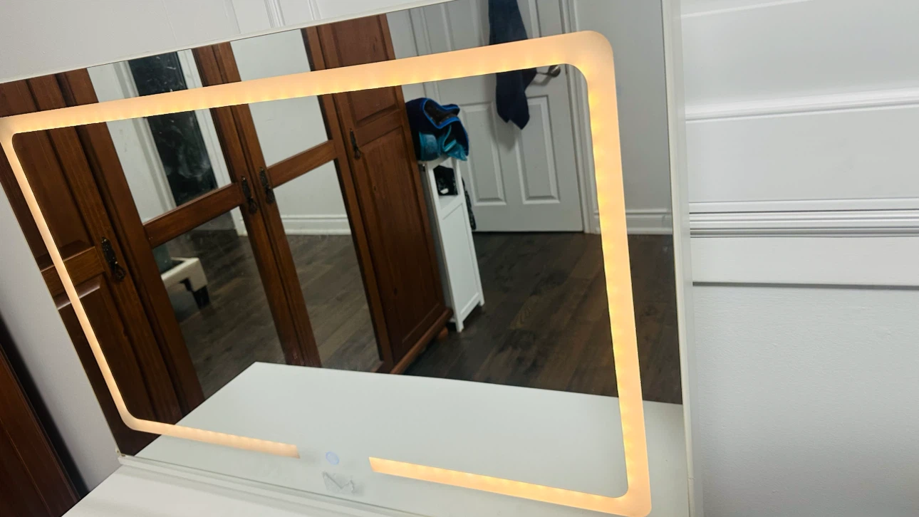 New White Vanity Desk with LED Mirror and Stool - photo 5