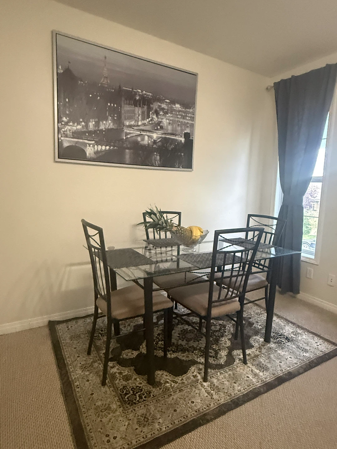 Metal and Glass Dining Table with 4 Chairs
