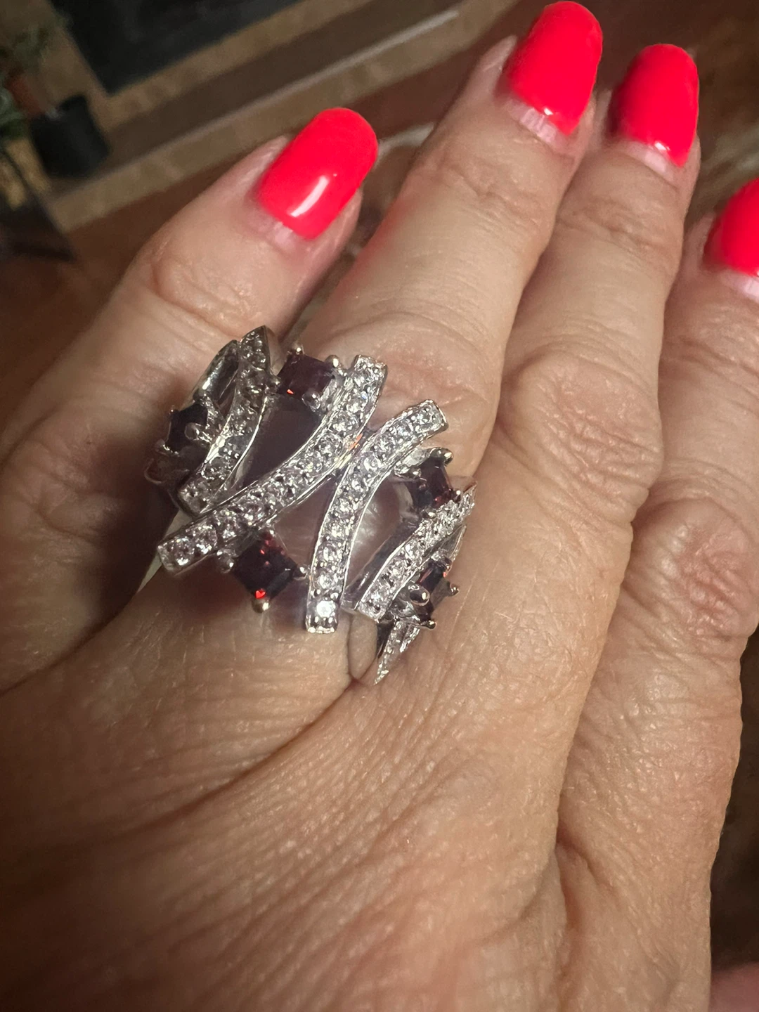 925 Silver and garnet, zirconia ring - photo 4