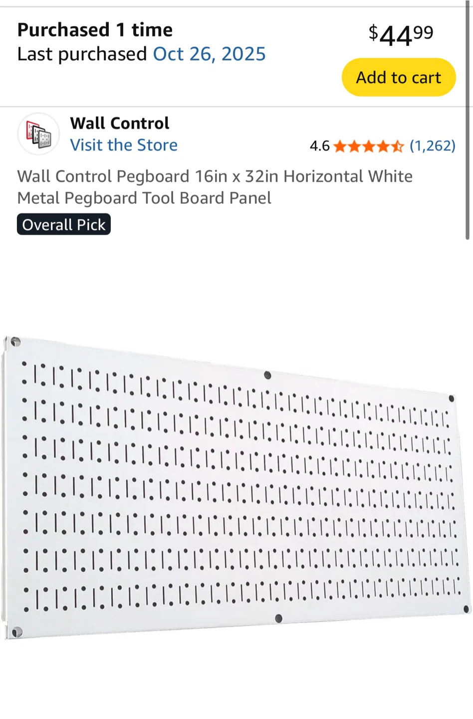 Wall Control pegboard with 2 shelves