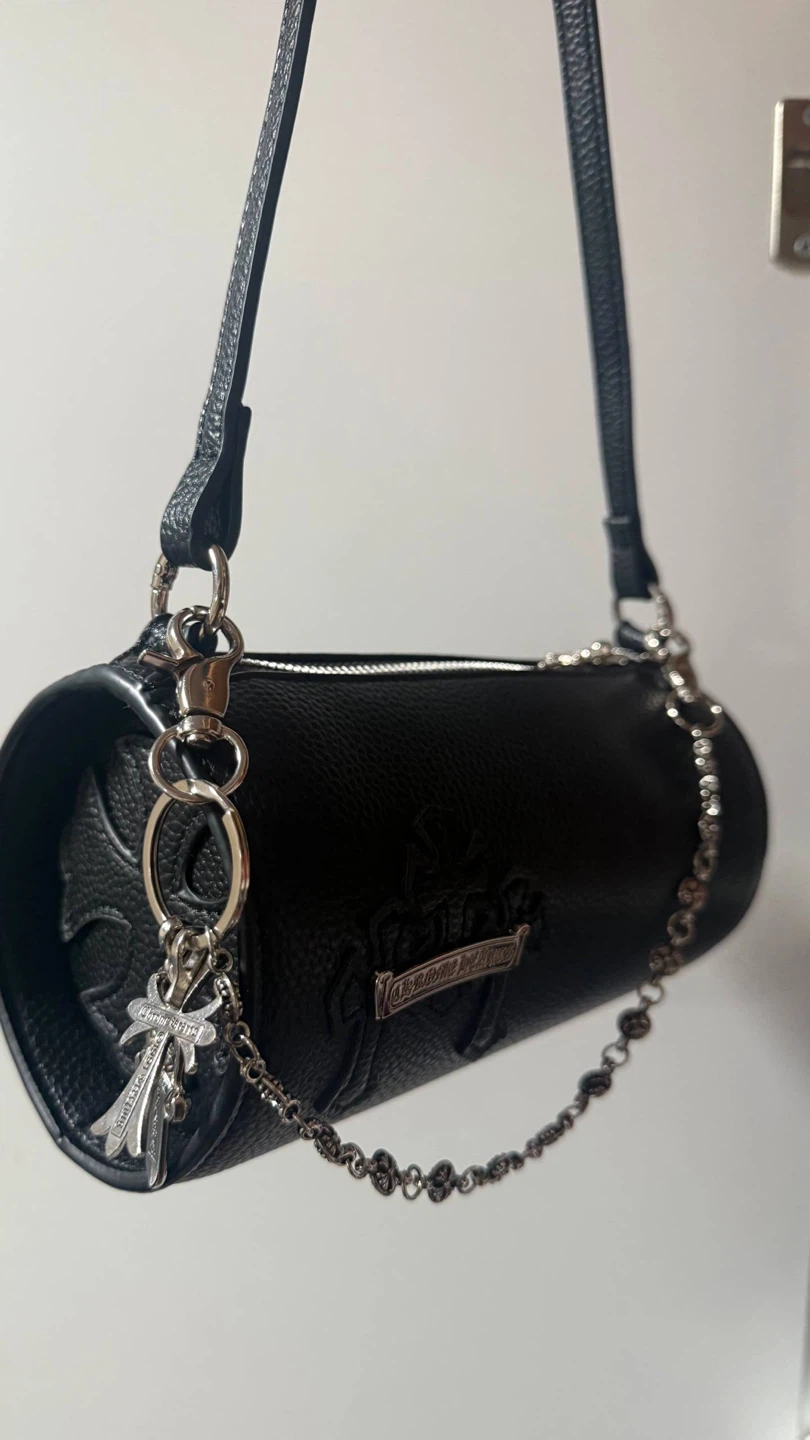 Chrome Hearts Black Leather Cylindrical Bag - photo 3