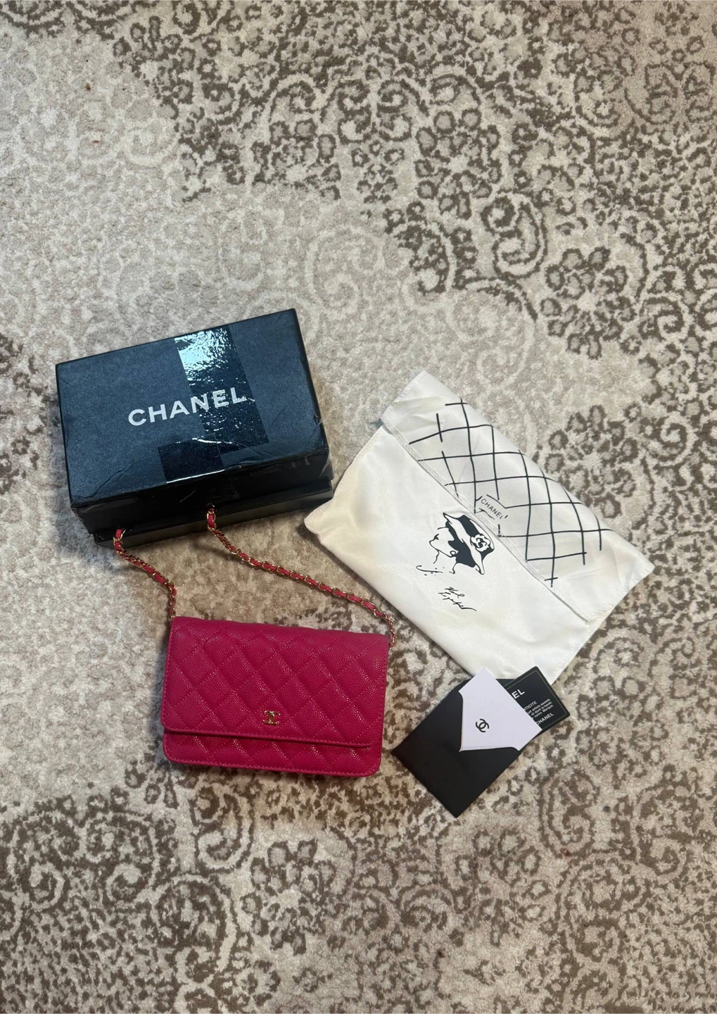 CHANEL Pink Quilted Caviar Leather Wallet On Chain