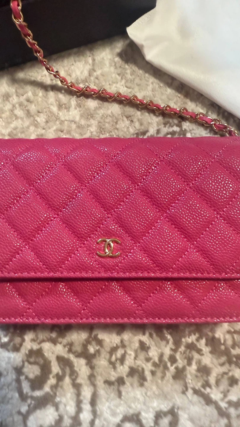 CHANEL Pink Quilted Caviar Leather Wallet On Chain - photo 2