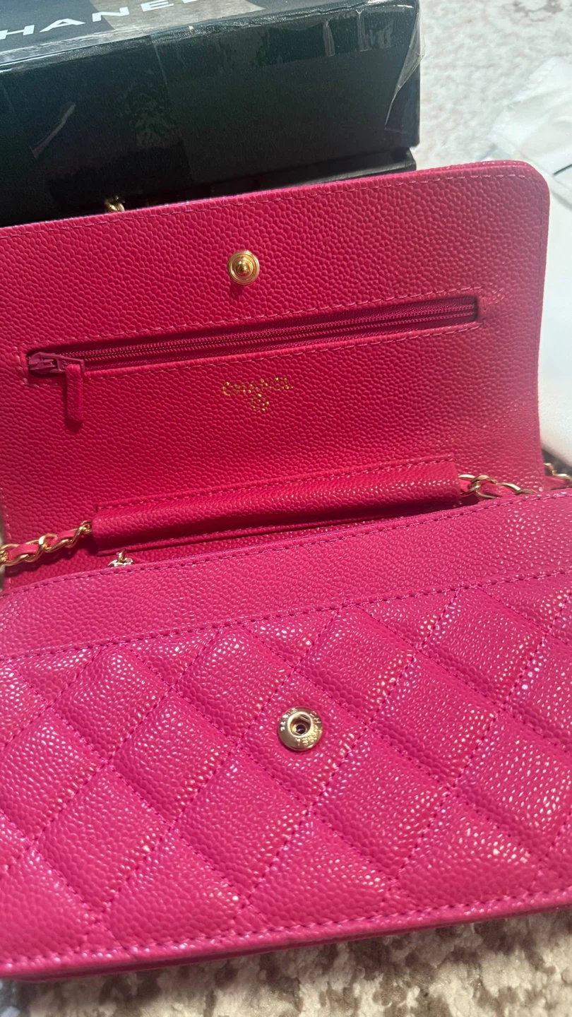 CHANEL Pink Quilted Caviar Leather Wallet On Chain - photo 3