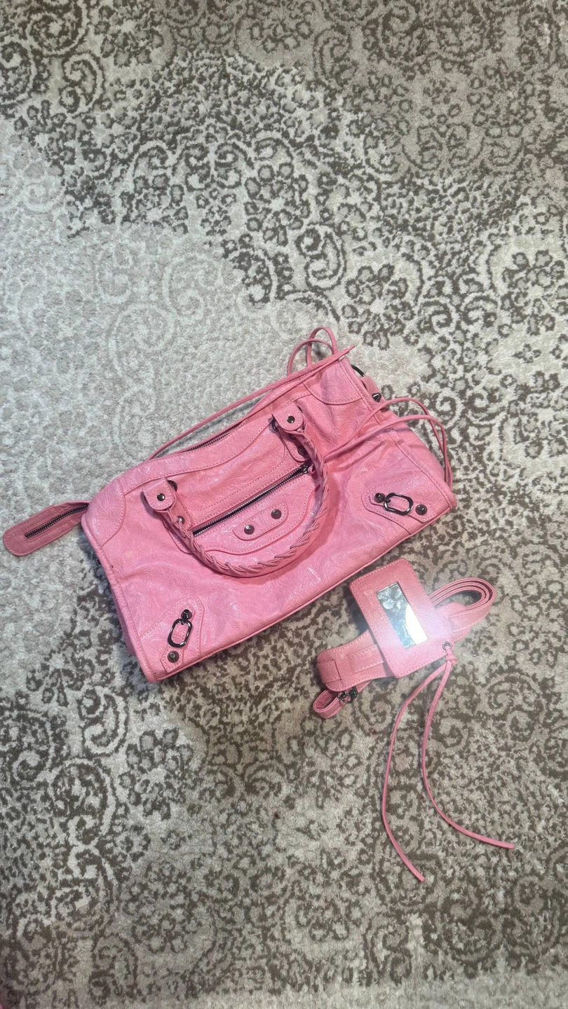 Pink Leather Handbag with Mirror