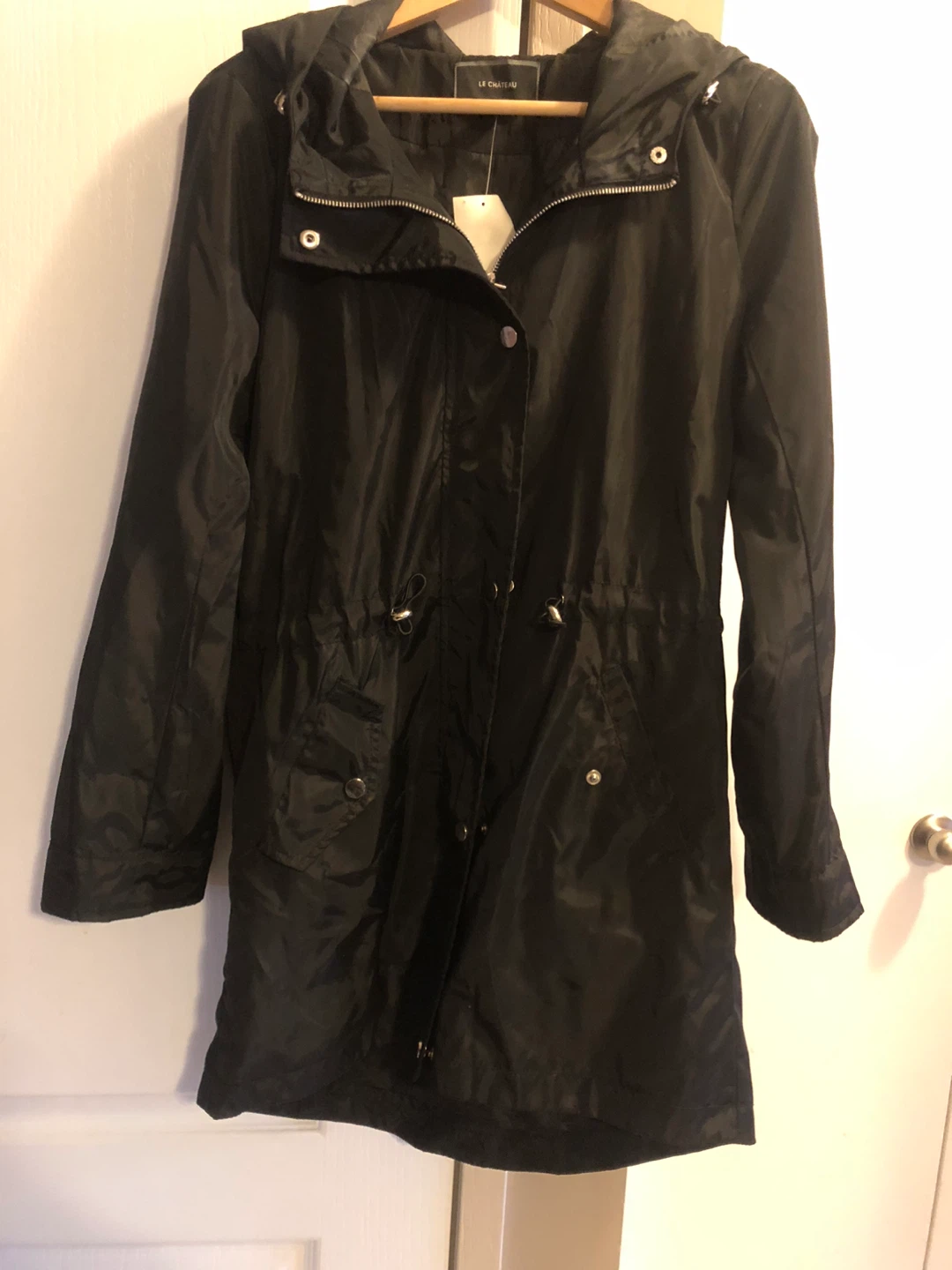 NEW Le Chateau Black Hooded Rain Jacket