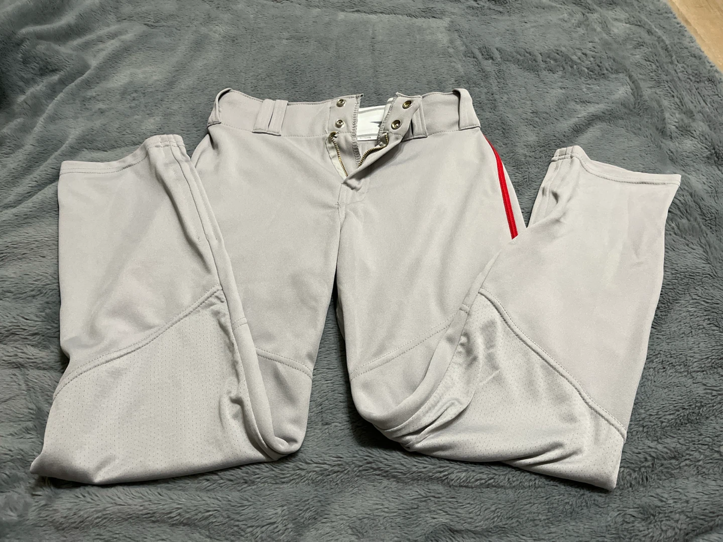 Grey Baseball Pants with Red Stripe