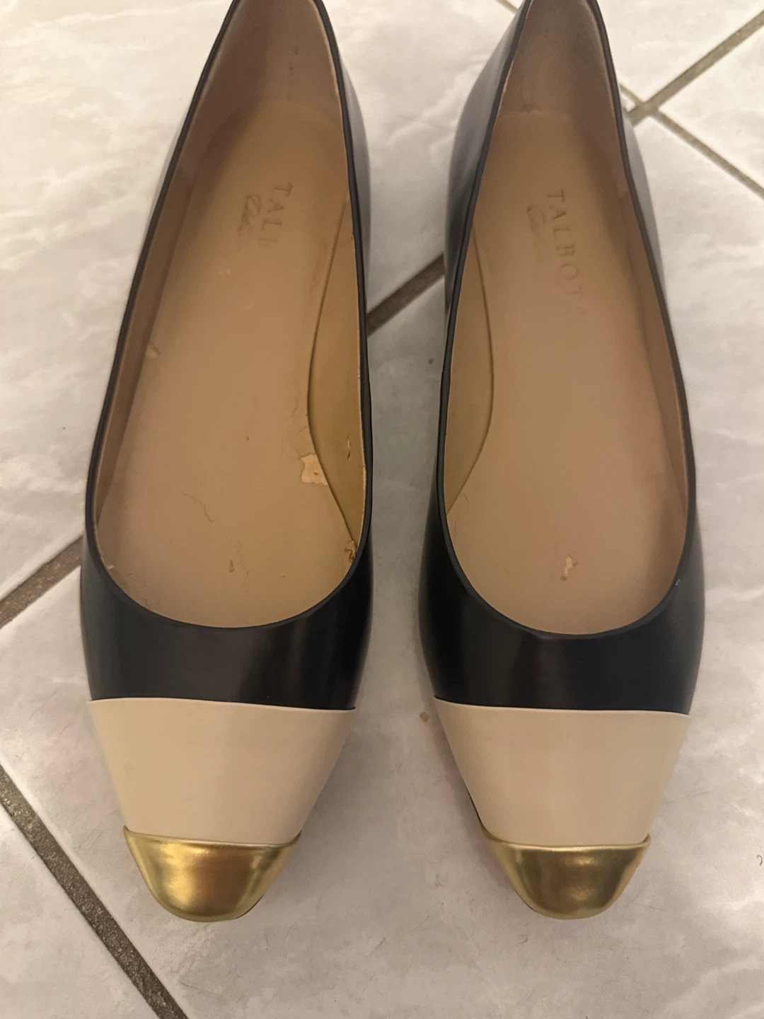 Talbots "Rena" Black & Tan Cap Toe Ballet Flats