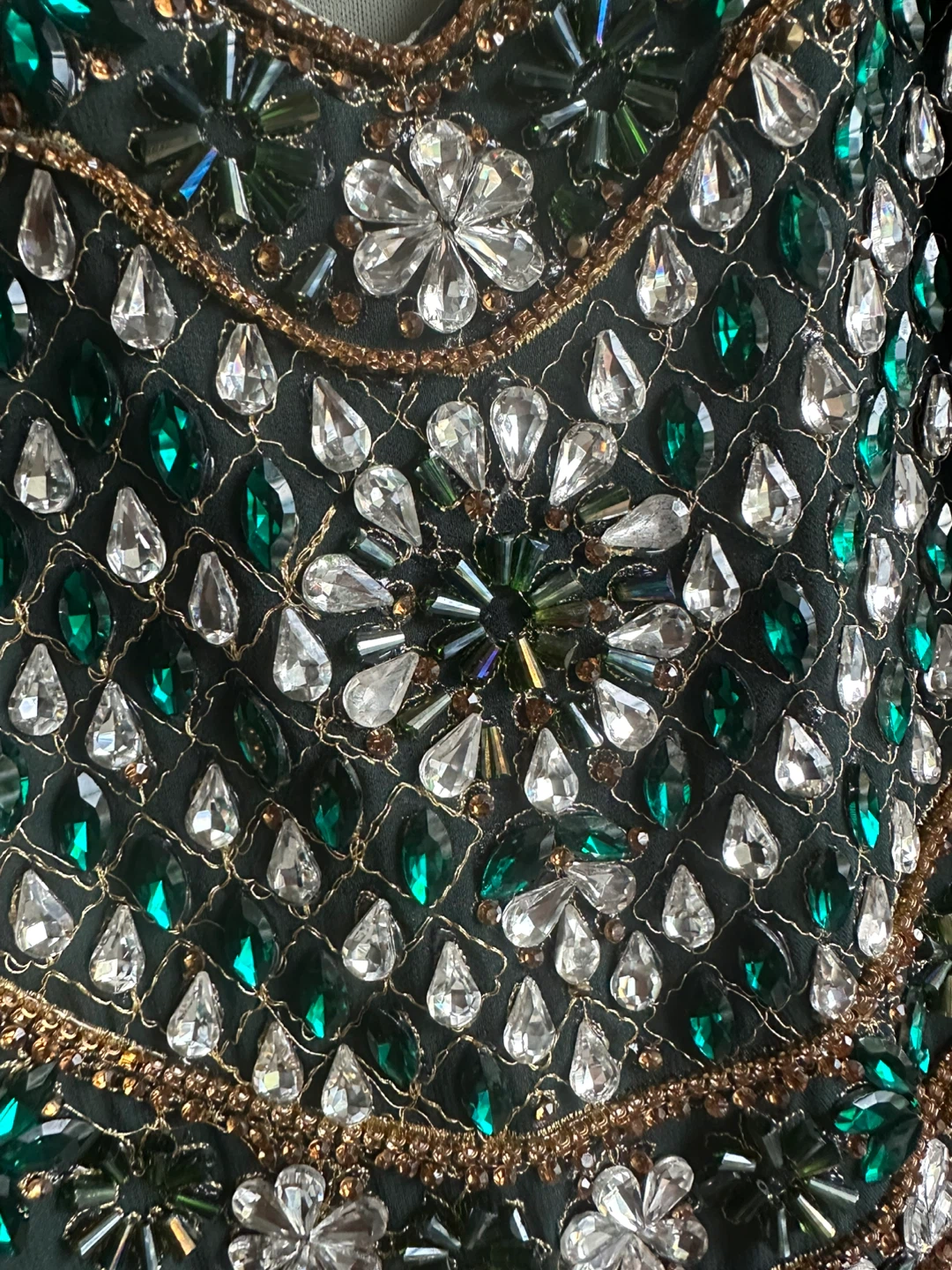 Dark green and light mint layered long-sleeved Arabic dress - photo 3