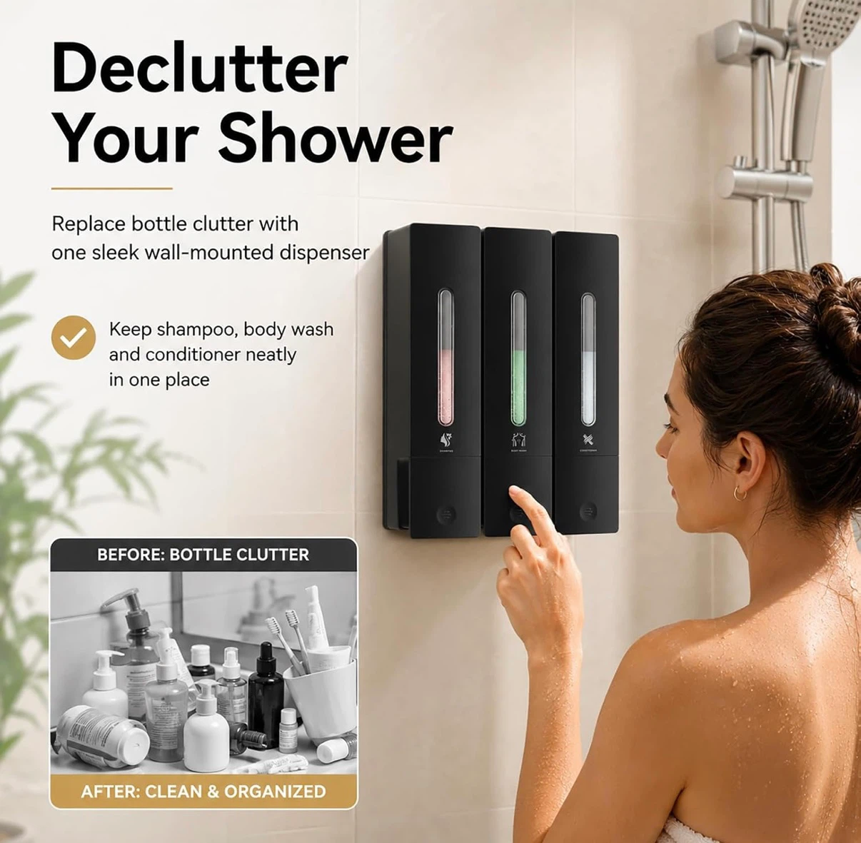 NEW - Wall-Mounted 3-Chamber Shower Soap Dispenser - Black - photo 2