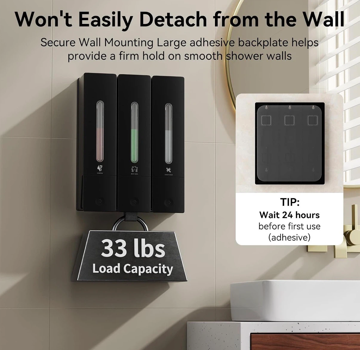 NEW - Wall-Mounted 3-Chamber Shower Soap Dispenser - Black - photo 5