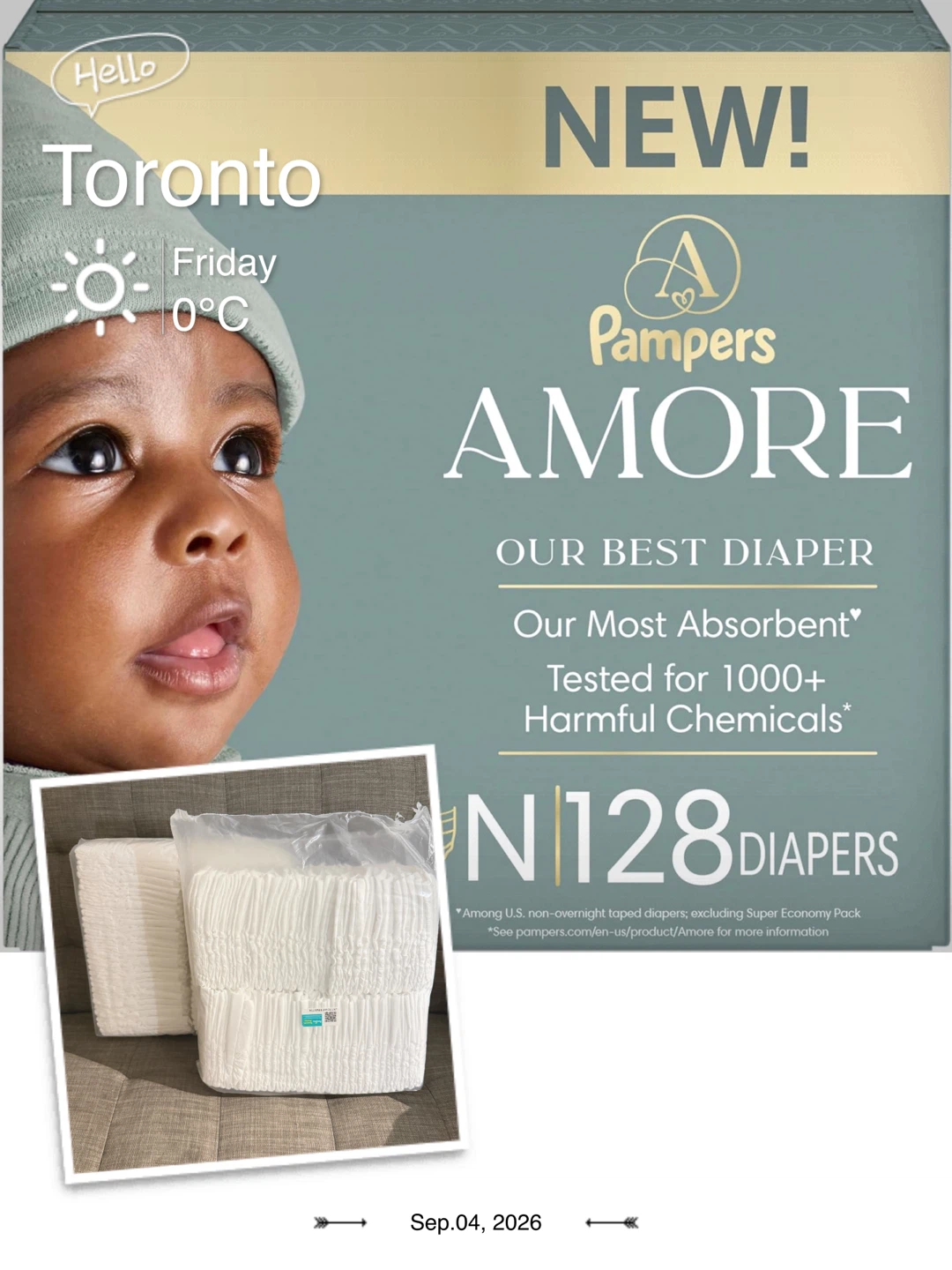 Pampers Amore Size N Diapers - 128 Count