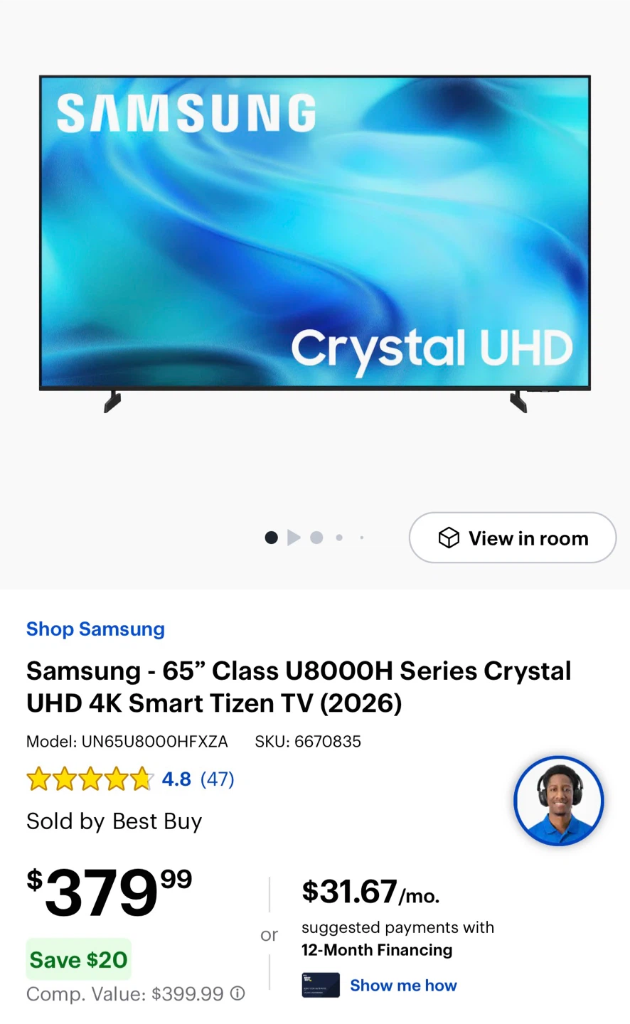 65 inch Samsung TV, Sound Bar and TV Rack with Fire Place