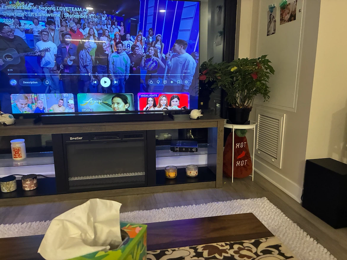65 inch Samsung TV, Sound Bar and TV Rack with Fire Place - photo 4